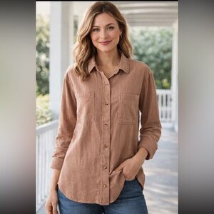 NWT Sonoma Brown 100% Cotton Button-Down Shirt — Size M